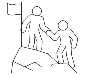 person helping another climb mountain icon